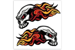 SkinoEu® 2 Stück Vinyl Aufkleber Autoaufkleber Skull Schädel Totenkopf Mit Flammen Feuer Horror Stickers Auto Moto Motorrad Fahrrad Helm Fenster Tür Tuning B 35