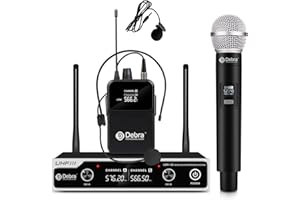 D Debra UHF UBR-102 microfono senza fili con Microfono palmare/Microfono archetto/Lavalier Microphone,Professionale UHF Cordless Dynamic Mic System,per chiesa,karaoke(1 palmare e 1 bodypack)