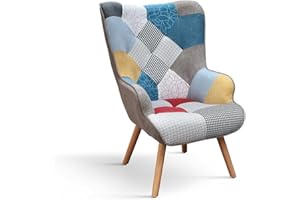 PAZZO DESIGN Poltrona Armando, Set Da 1, Multicolore, Poltrona Tessuto, Poltrona Relax, Poltrona Lettura, Poltrona Comoda, Gambe Legno - id_2127