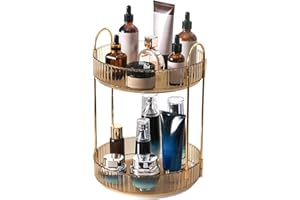 BSOMAM 360 Rotating Makeup Organiser,Cosmetic Storage Skincare Makeup Spinning Holder Lipsticks Brushes Perfume Display Stand Box for Vanity Desk, Dresser, Bathroom (Orange 2Tier)