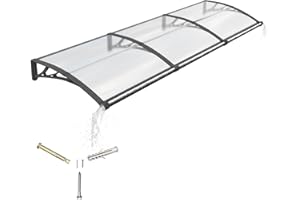 GGNEBAI Marquesina para Puerta Exterior 300x100 CM,Tejadillo de Protección con Fregadero de Drenaje contra Lluvia y Rayos UV, Cubierta de Policarbonato para Puertas,Ventanas,Porches,Patios y Terrazas