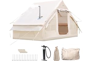 AFITDON Tenda da campeggio gonfiabile con apertura del camino e lucernario, tenda da esterno per 2-8 persone con pompa ad aria, tenda gonfiabile in tessuto Oxford impermeabile per 4 stagioni, montaggio rapido
