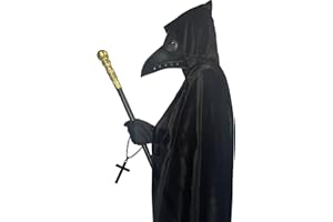 GADNOZEL Halloween Plague Doctor Mask Costumes Set 5 in 1, Long Nose Beak Mask Hooded Cloak Scepter Cross Necklace Gloves for Halloween Costume Party