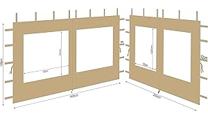 Quick Star 2 Paredes Laterales de poliéster con Ventana 300/400 x 195 cm para cenador de 3 x 4 m, Pared Lateral Beige RAL 1001 Impermeable
