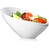 LOSYHU 2 Pack Angled Serving Bowls 26oz /770ml Ceramic Salad Bowls Set Porcelain Serving Bowls White Slanted Bowl for Salad,