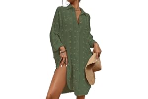 Bsubseach Damen-Badeanzug-Coverup Button-Down-Hemdkleider Swiss Dot Tops