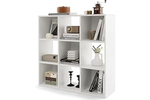 GOPLUS - Biblioteca de 9 cubos, estantería de almacenamiento para niños con 2 dispositivos antivuelco, mueble de almacenamiento versátil para sala de estar, oficina, dormitorio, 91 x 30 x 91 cm, color
