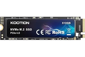 KOOTION 512 GB NVMe M.2 SSD, PCIe 4.0 M.2 2280 Internal Solid State Drive,Up to 5000MB/s, Laptop & Desktop (PC) Compatible、Gaming Expansion SSD, Black