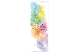 FULLVINTAGE 2026 Calendar - 2026 Wall Calendar, Family Calendar 2026 form Jan. 2026 - Dec. 2026, 14.7 x 42 cm, Holidays Reminder, Long Lines for Writing, 6 Beautiful Color Design