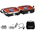 BakerStone Propane Camping Stove 2 Adjustable Burners with 20,000 BTUs, Portable Folding Camp Stove Outdoor Gas Stove Cooker with Inlet Gas Pipe, Cooking Grate, Carry Bag(Orange-2 Burner)