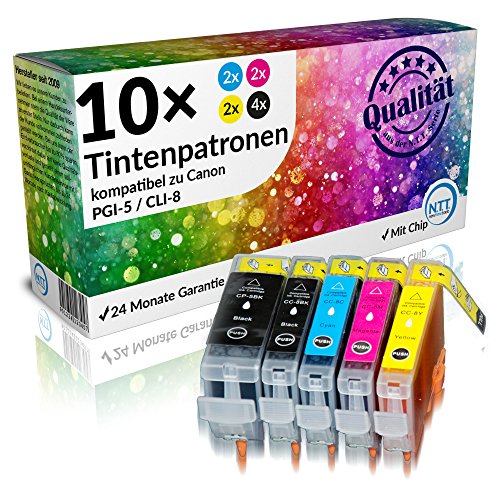 N.T.T.® 10 Stück XL Druckerpatronen mit CHIP & Füllstandanzeige kompatibel zu PGI-5BK CLI-8M CLI-8Y CLI-8C CLI-8BK premium Qualität