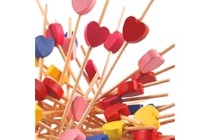 DKBT Cocktail Sticks Wood Accessories Food Picks 50 PCS Fruit Picks Canape Sticks Heart Decorative Cocktail Picks for Party Drinks (5 Colors)