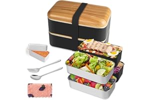 HOLIPOT Lunch Box, Porta Pranzo Ermetico Bento Box Acciaio Inox con Posate per Ufficio, Pranzi A Lavoro, Scuola - Lavabile in Lavastoviglie, Senza BPA
