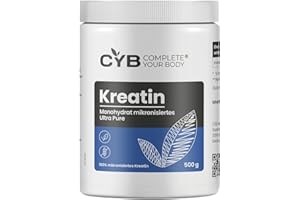 ‎CYB COMPLETE YOUR BODY CYB Kreatin (Creatine) Pulver 500 g – 100 % reines mikronisiertes Kreatin (Creatine) Monohydrat – Optimal Hochdosiert & ohne Zusätze – 143 Tage Vorrat – Vegan - Geschmacksneutral - Umweltfreundlich