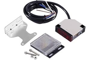 KEENSO Photoelectric Sensor Switch, 90-250V AC 3A E3JK-R4M1 Specular Reflection Photoelectric Switch 5 Wire Retro-reflective Photoelectric Beam Sensor with Screws