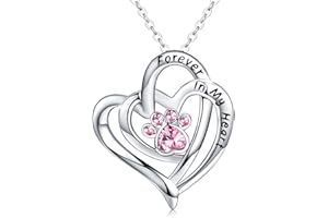CHENGHONG Paw Print Necklace 925 Sterling Dog Cat Heart Memorial Dog Themed Jewellery Blue Pink Puppy Westie Gifts for Women Girls…