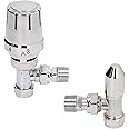 Chrome Angled Thermostatic Radiator Valve TRV & Lockshield Pack Set GTC-15
