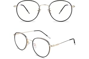 GQUEEN Gafas Luz Azul Redondo Ultraligera Filtro Antifatiga Anti-luz Azul Metálico Transparente Gafas Montura de Gafas para Hombre y Mujer GQ043
