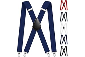 Aomig Szelki dla mężczyzn, bardzo mocne szelki o szerokości 3,5 cm, z bardzo mocnymi 4 metalowymi klipsami, regulowane i elastyczne, rozmiar uniwersalny, szelki dla mężczyzn i kobiet, styl X,