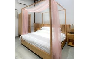 Linentalks Luxury Canopy Scarf, Four Post Bed Drapes, Sheer, 52" x 205" Twin Bed, Rose Pink