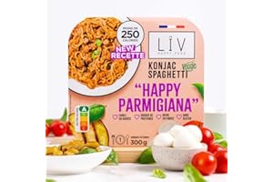LIV HAPPY FOOD LÏV Happy Food - Plat Cuisiné Individuel HAPPY Parmigiana Veggie - Spaghettis de Konjac - Pâtes sans gluten - Konjac - Gluten Free, Faible en calorie - 6x300g