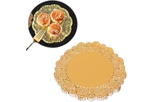 JchEnye Tortendekoration, runde Goldpapierblätter, Packung mit 100, 4,5 Zoll Papiertisch, ETS Lace Paper Leaves, Blätter für Tisch, Kuchen, Dessert, Party, Hochzeit, Geschirr, Weihnachtsdekoration.