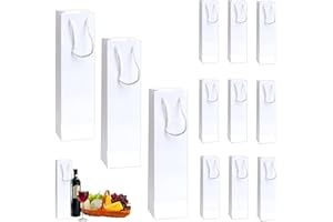 POPOYU Torby na prezenty z białą butelką, opakowanie zbiorcze, 12 opakowań, świąteczne torby na butelki wina z uchwytem i etykietami z papieru kraftowego, na Nowy Rok, Boże Narodzenie, torby na butelki wina,