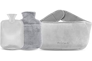 Behiruch Wärmflaschengürtel, 1.2 L Wärmflasche mit Bezug und Weichem Taillenbezug, 3 in 1 Wärmflasche Gürtel aus Gummi für Nacken Schulter Rücken Beine Taillenwärmung (Grau)