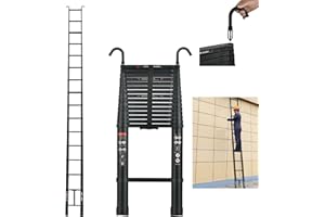 VICKYHOME 6.2M/20.3FT Telescopic Ladder Portable Loft Ladder, Aluminum Ladders Extendable with 2 Stable Hooks, Non-slip Feet, Multifunctional Attic Ladders for Household Industry Working, 150KG/330LBS Capacity
