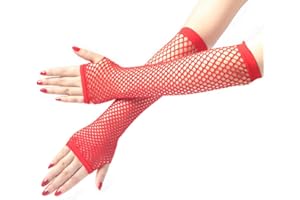 Egurs Damen Mädchen Fischnetz Netz Lang Handschuhe Fingerlos