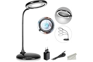 Dimmbare Lupenleuchte mit 28 LED-Lichtern, ZHSX 3-fache Freihandlupe mit Licht und Ständer für Enge Arbeit, Lesen, Hobbys, Handwerk, Werkbank - Schwarz
