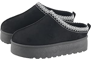 MIOBER Ladies Suede Slipper, Women's Slip On Indoor Platform Slippers,Faux Fur Warm,Plush Thermal with Anti-Skid Sole,Lined Outdoor Winter Boots