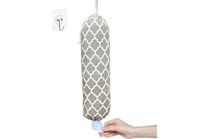 HIZH Plastic Bag Holder,Grocery Bag Dispenser Wall Mount Plastic Bag Organizer,Washable Large Grocery Bag Storage Dispenser ​for Home Kitchen, Free Adjustment with Drawstring, Circle gray, 22x9"