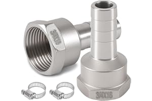 TOOLKNIGHT 2 Stück Edelstahl Schlauchtülle, 16 mm Barb G3/4 Zoll Innengewinde Rohradapter, 16mm x 3/4 Zoll IG Schlauchtülle Anschlussstück, Innengewinde Schlauchverschraubung, für Wasser, Gas, Luft, Öl