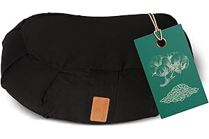 #DoYourYoga Cuscino a Mezzaluna Zafu Ganesh con pula di Farro Biologico (KBA) Copertura Lavabile 100% Cotone, 45 x 30 x 14 cm, Cuscino da Meditazione/Seduta/Rondo per Yin Yoga - Nero