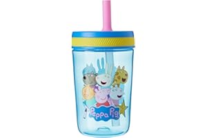 HOX Kelso Children's Water Bottle with Soft Sipper Straw – 443ml, BPA-Free, Leak-Proof, Durable & Portable for Kids - Peppa Pig, Blue