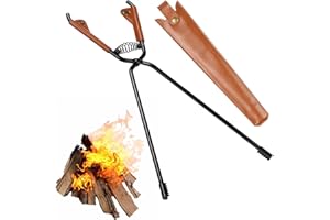 Les-Theresa Pince pour Cheminée, 4 * 44cm Pince à Cheminée Sûr et Anti-BrûLure, Pince Cheminée Longue avec Poignée en Cuir, pour Foyer IntéRieur Cuisinière D'Extérieur Feu de Camp et Camping Grill