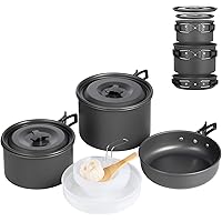 Terra Hiker Camping-Kochgeschirr-Set, Antihaftbeschichtung, leicht, stapelbar, Kochtöpfe und Pfannen mit Netztasche für…