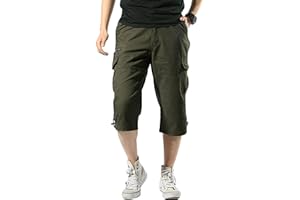 Misfuso Short Bermuda Homme Cargo, Taille Élastique, Pantalon Casual en Coton avec Ceinture
