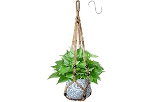 Apstaqeoo Hanging Planters Baskets, Jute Rope Macrame Plant Hanger with Wood Beads Decorative & 1 S Shaped Hook, Wall Hanging Flower Pot Plant Holder for Indoor Outdoor Boho Home Decor No Tassels(1PC)