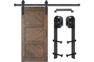 EGTink Juego de herrajes para puerta corredera de 183 cm con tiradores, sistema de puerta corredera de acero al carbono, juego completo, riel guía y riel para puerta corredera individual (forma J)