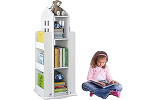 tonchean Estantería giratoria de 3 niveles con forma de castillo para niños, color blanco, estante de almacenamiento para libros, juegos, juguetes, sala de juegos, dormitorio