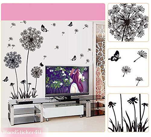 WandSticker4U- Wandtattoo „Pusteblumen“ schwarz | Effektbild: 165x130cm | Wandsticker Löwenzahn Blumen Baum Pflanzen Waldbild Wand Aufkleber Deko für Wohnzimmer, Schlafzimmer, Garderobe, Küche, Flur XL - 5