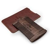 Pasha Shaving Premium Ahşap Sakal &amp; Bıyık Tarağı, &Ccedil;ift Taraflı Diş Yapısı, Doğal Ahşap G&ouml;vde, Deri Taşıma Kılıflı Erkek Bakım