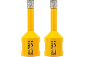 HIGHDRIL Broca de diamante - 2pcs 8mm con rosca M14 Taladrado en seco para azulejos de porcelana Cerámica Granito Mármol Piedra Mampostería Ladrillo para amoladoras angulares