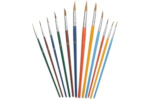 Fit For The Job Lot 12 pinceaux Artiste 100% poils de chèvre plusieurs tailles pour aquarelle, encre, acrylique, loisirs créatifs enfants, adultes, graphisme, bricolage, déco, revalorisation, modelage