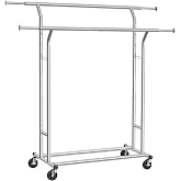 SONGMICS Metal vestiyer Gardırop, 110 Kg'A Kadar Dayanıklı, Uzunluk 129-169 cm, Krom Kaplamalı Hsr12S