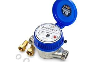 KATSU TOOLS KATSU Compteur d'Eau Froide 13 mm Plastique ABS Jardin Maison Débit d'Eau Compteur de Mesure avec Raccords en Laiton, Compteur à Sec