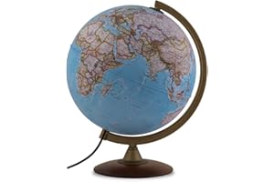 TECNODIDATTICA - Globo Terráqueo NATGEO Explorer Classic 30 | Cartografía Físico-Política National Geographic Classic | Base de Madera de Haya | Iluminado | Texto en Español | Diámetro 30 cm