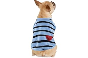 DROOLINGDOG Dog Shirts for Small Dogs Summer Basic T-Shirt Striped Puppy Clothes Sequins Love Heart Sweatshirt Soft Cotton Short Sleeve Tee Shirt Pet Girl Boy Clothing Pullover Chihuahua Apparel, Blue, Medium